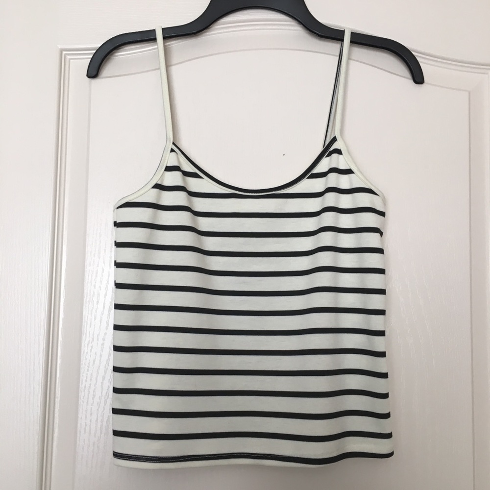 NWOT Black White striped fitted tank top